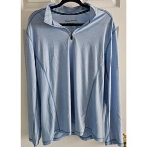 Men's Tommy Bahama Island Zone Light Blue LS Quarter Zip Lightweight Shirt Large